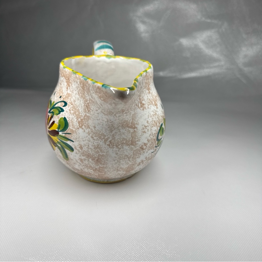 Vintage Italian Ceramic Creamer Pitcher Hand Painted Floral Made In Italy - Picture 6 of 11